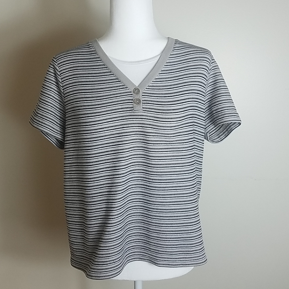Speculation black, tan and white striped t-shirt